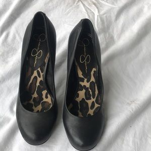 Jessica Simpson, leather high heel shoes, black